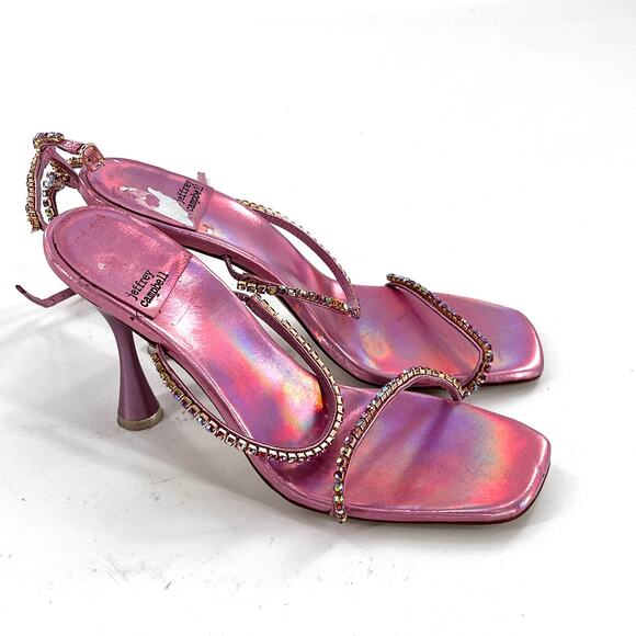 Jeffrey Campbell Jewel Strap Sandals 8.5 Pink Heels Glam Cocktail Party Formal - Picture 5 of 9